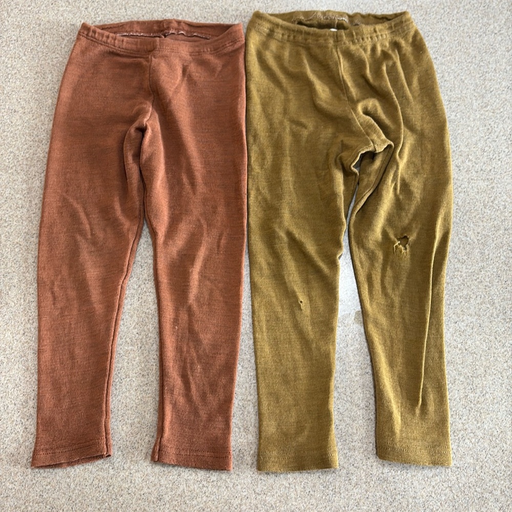 Siskin virgin wool & silk leggings (dusty rose & mustard yellow) 3-4 years